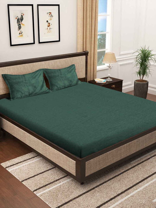 Klotthe Green Solid Woolen Double Bed Sheet with 2 Pillow Covers