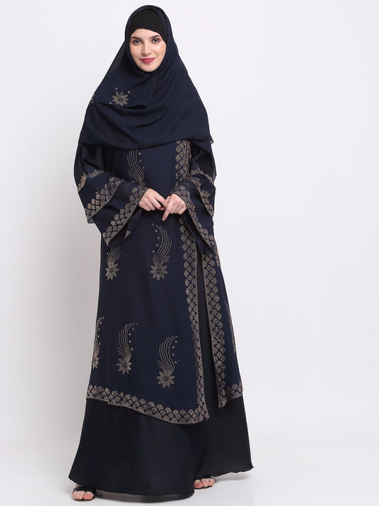 Klotthe Women Navy Blue Solid Burqa With Scarf