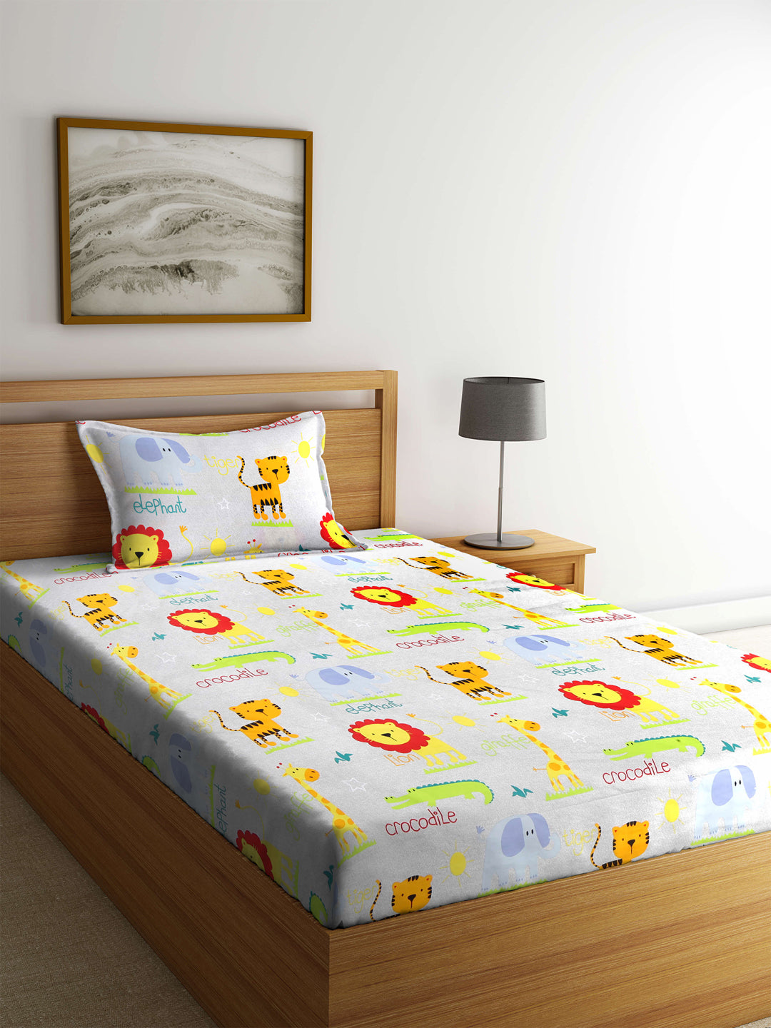 Klotthe Multicolour Kids Print Cotton Blend Single Bedsheet with Pillow cover