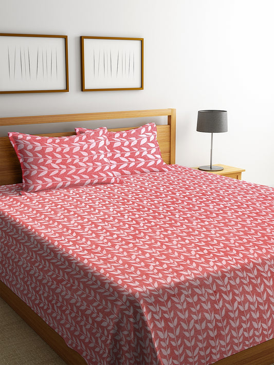 Klotthe Red Woven Design Double Bed Size Cover With 2 Pillow Covers