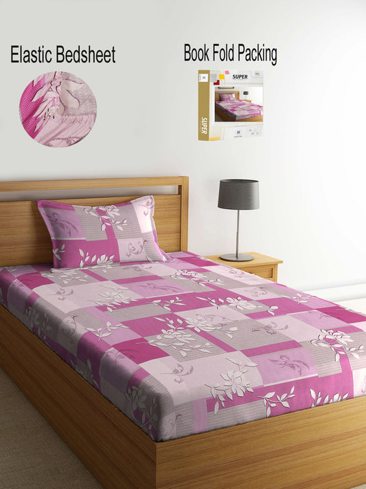 Klotthe Multicolor Floral 400 TC Pure Cotton Fitted Single Bedsheet Set in Book Fold Packing