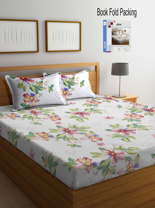 Klotthe Multi Floral 300 TC Cotton Blend Super King Double Bedsheet Set in Book Fold Packing