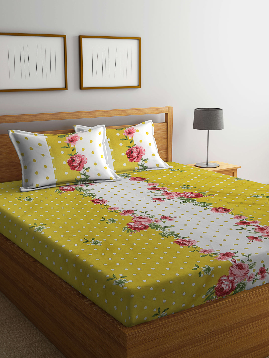 Klotthe Multicolor Floral 300 TC Cotton Blend Double Bedsheet with 2 Pillow Covers