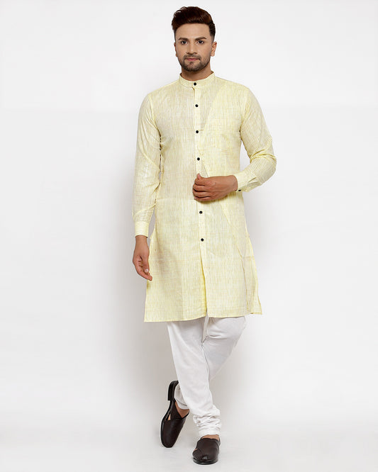 KLOTTHE Yellow Cotton Striped Kurta