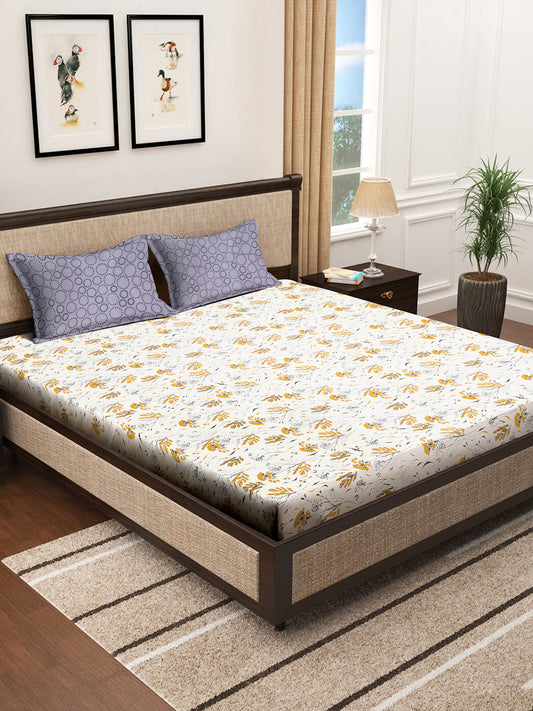 Klotthe Multicolor Floral 300 TC Cotton Blend Super King Double Bedsheet with 2 Pillow covers