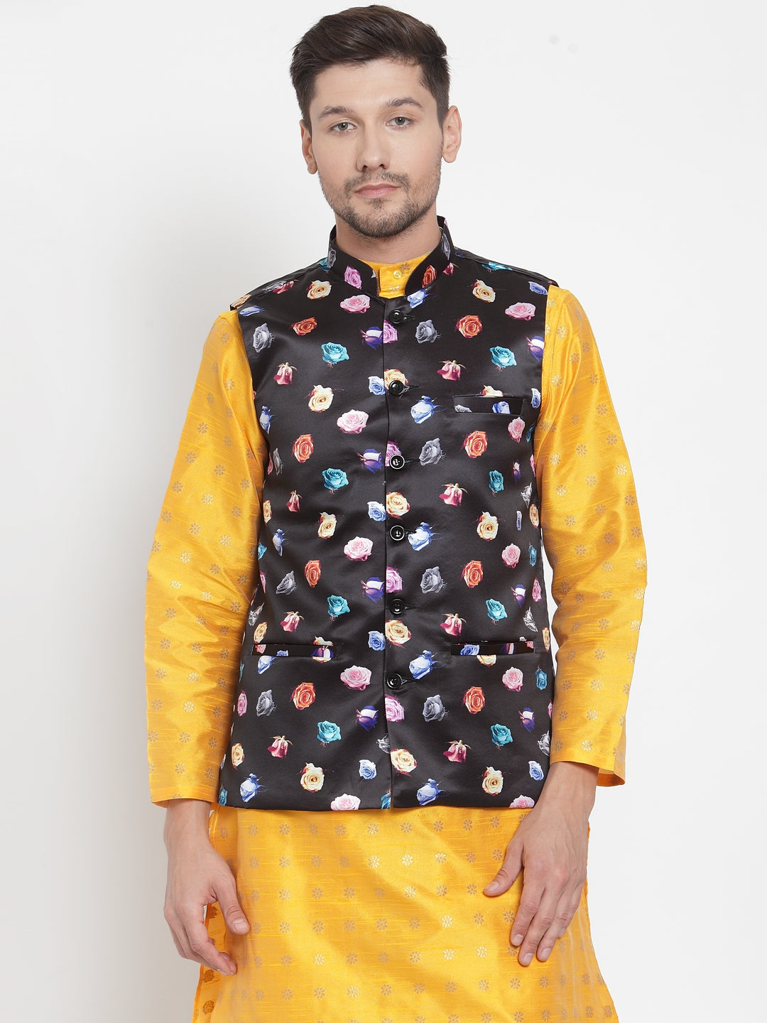 Black Polyrayon Party Nehru Jackets