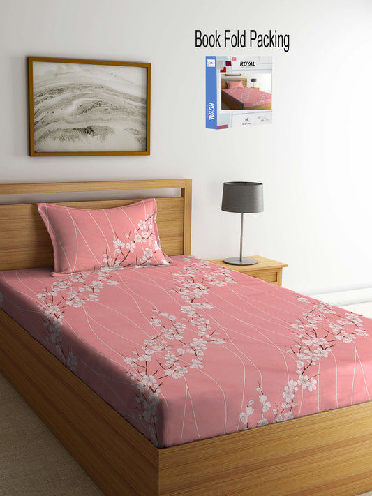 Klotthe Multicolor Floral 400 TC Pure Cotton Single Bedsheet Set in Book Fold Packing