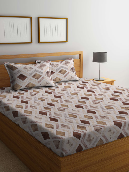 Klotthe Multicolor Geometric 400 TC Pure Cotton Double Bedsheet with 2 Pillow Covers