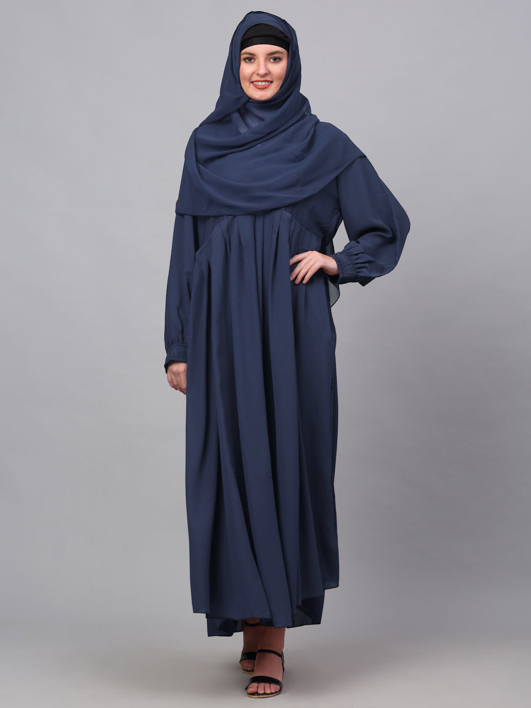 Klotthe Women Blue Embellished Burqa With Scarves