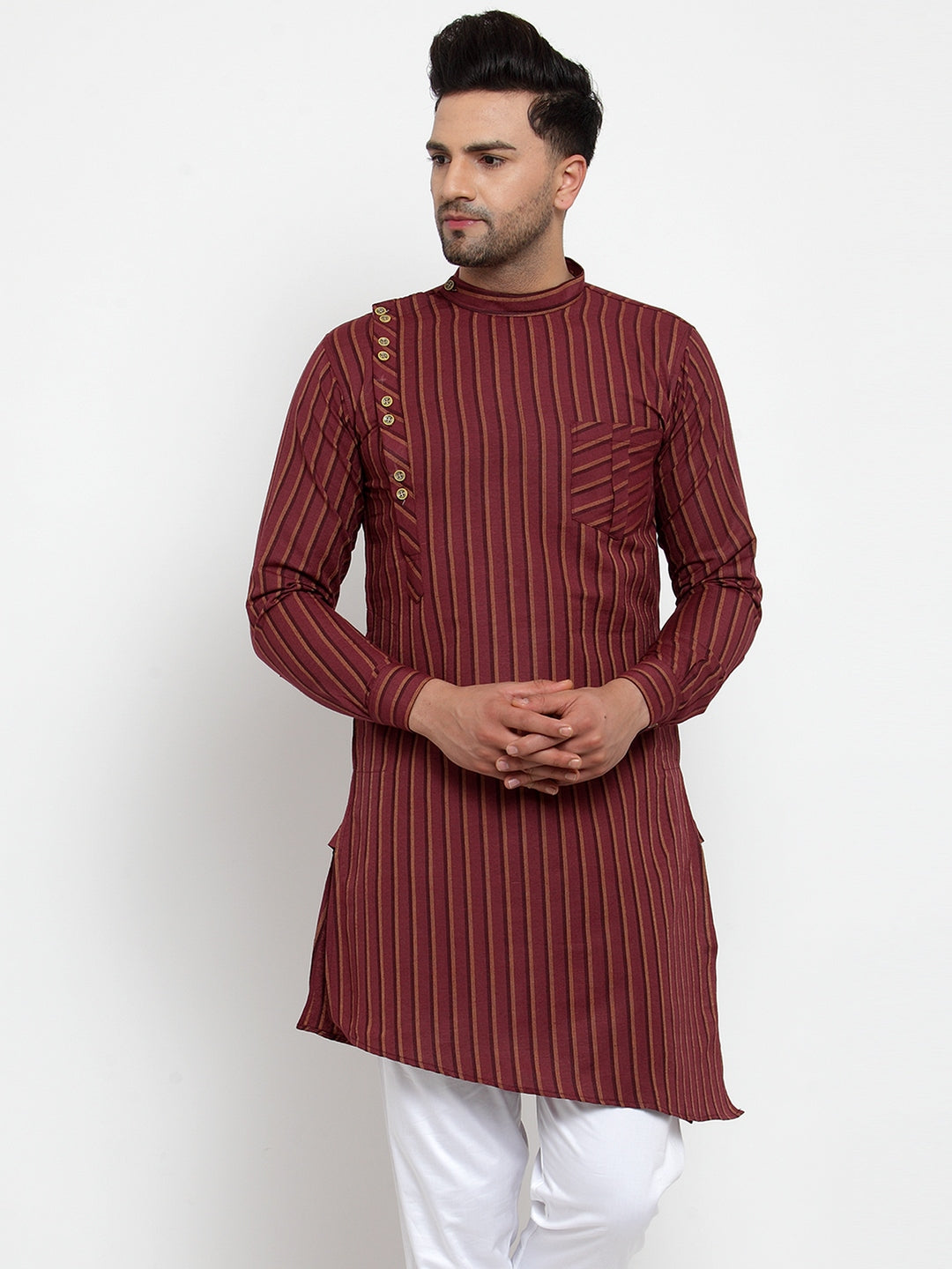 KLOTTHE Maroon Cotton Striped Kurtas