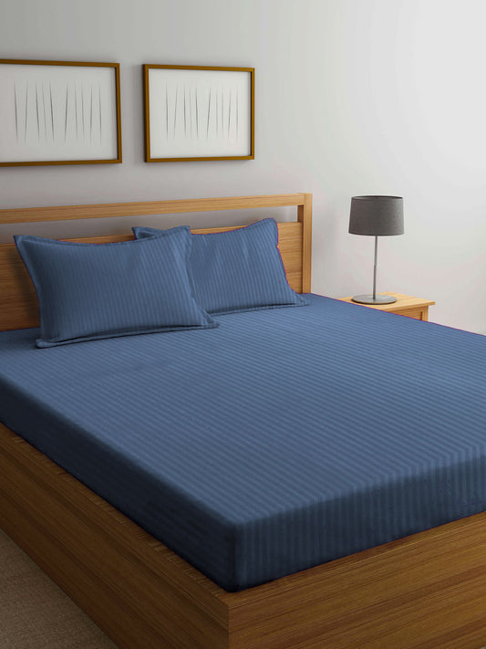 Klotthe Blue Cotton Blend Double Bed Sheet with 2 Pillow Covers