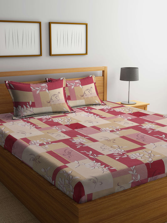 Klotthe Multicolor Floral 400 TC Pure Cotton Double Bedsheet with 2 Pillow Covers