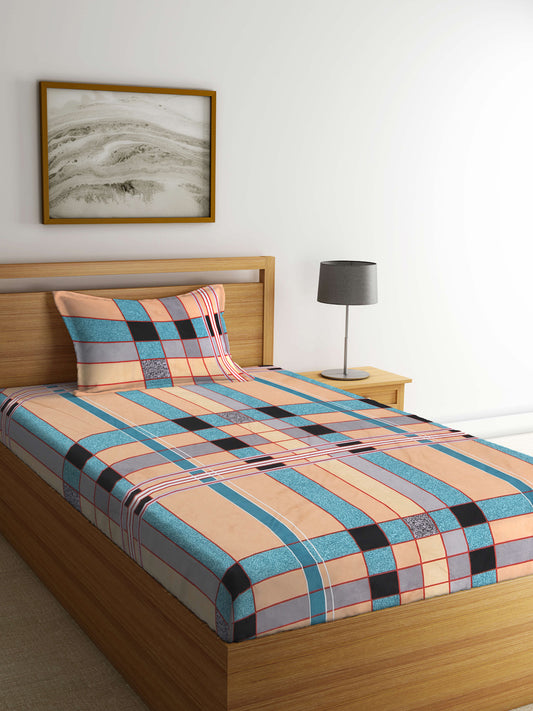 Klotthe Multi Striped 300 TC Cotton Blend Single Bedsheet with Pillow Cover