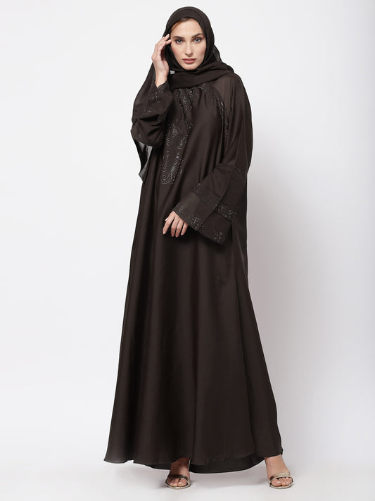 Klotthe Women Brown Embellished Burqa With Scarves