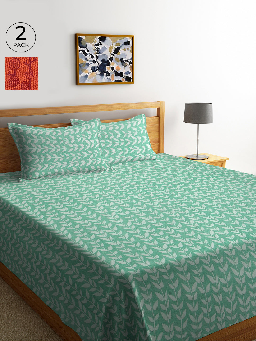 KLOTTHE Set of Two Multi Cotton Geometric Double King Bed Covers With 4 Pillow Covers (250X225 cm)