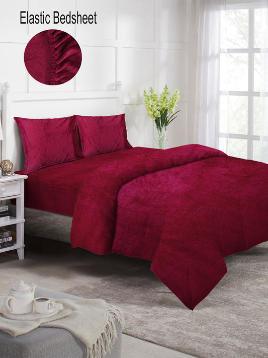 Klotthe Red Solid Woolen Mild Winter Double King Bedding Set