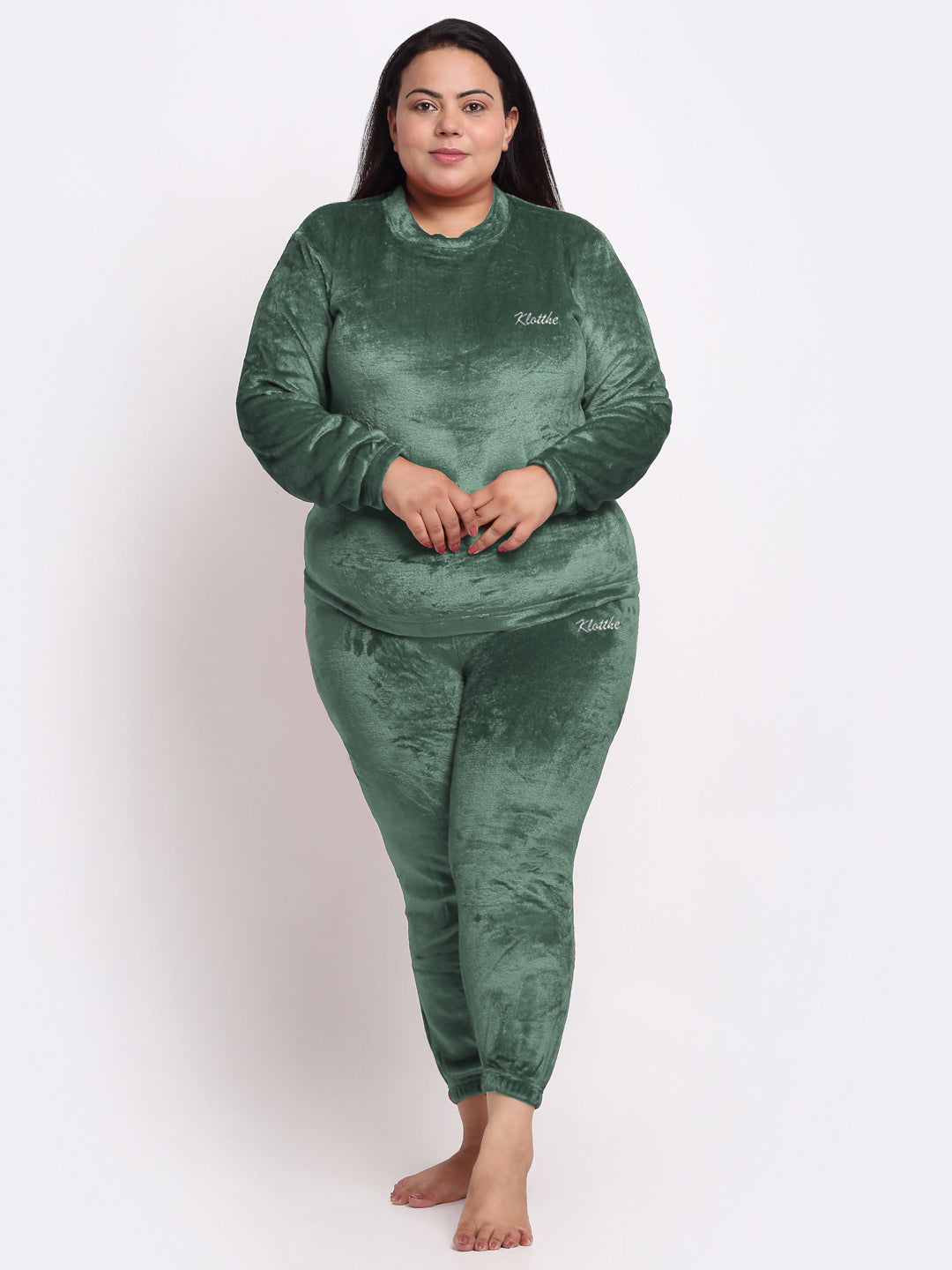 Klotthe Women Green Solid Wool Blend Night Suit