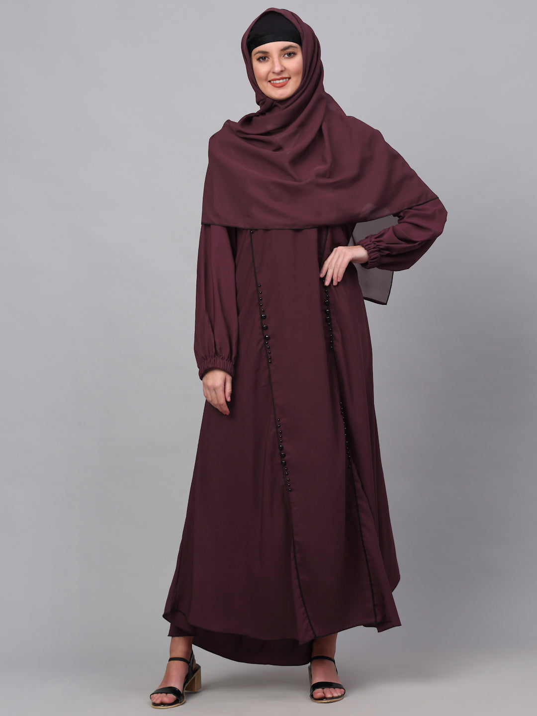 Klotthe Women Maroon Embellished Burqa With Scarves