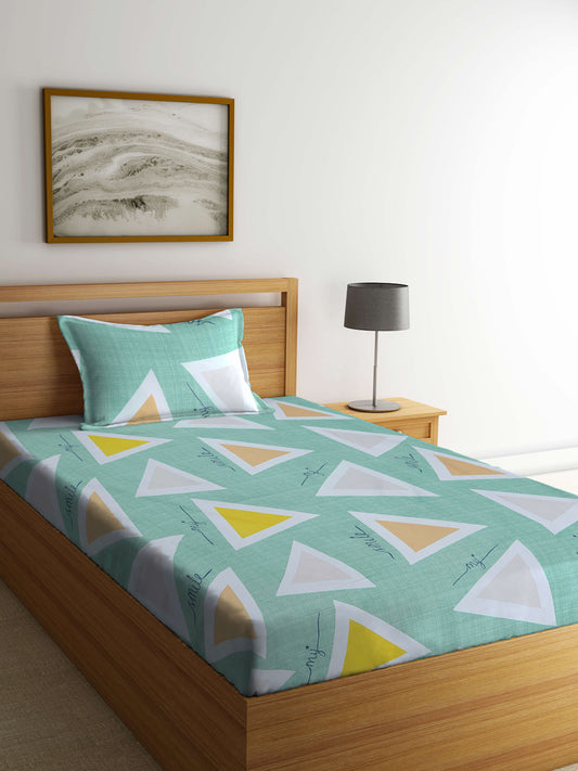 Klotthe Multi Geometric 300 TC Cotton Blend Single Bedsheet with Pillow Cover