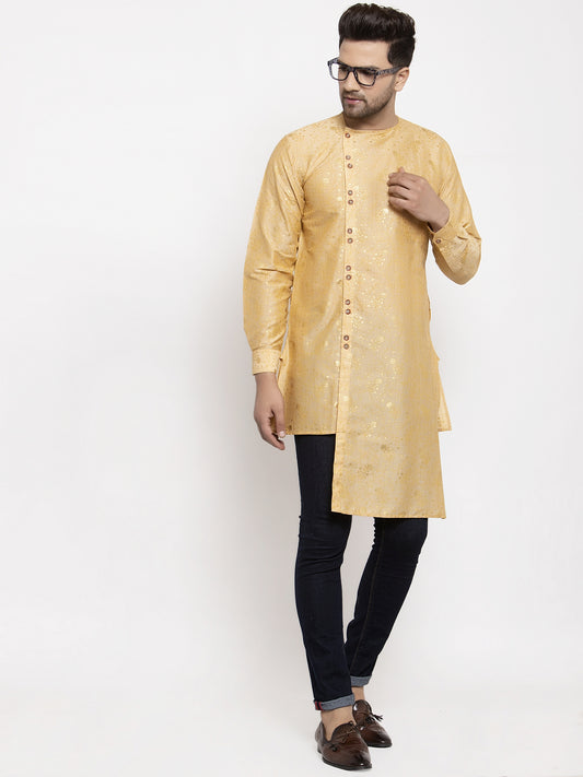 Klotthe Gold Round Neck Embellished Cotton Silk Kurta