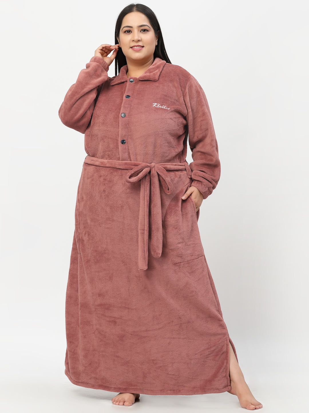 Klotthe Women Rust Solid Bath Robe With Belt