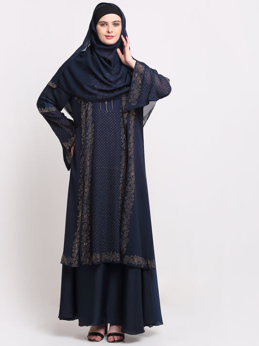 Klotthe Women Navy Blue Solid Burqa With Scarf