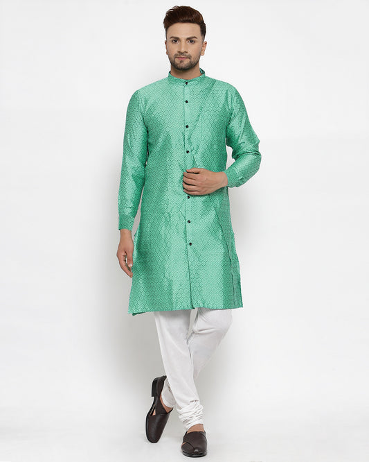 KLOTTHE Green Cotton Silk Geometric Kurta