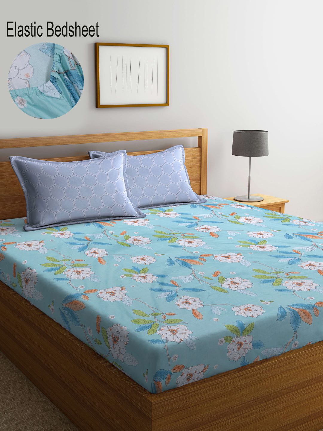 Klotthe Multicolor Floral 300 TC Cotton Blend Fitted Double Bedsheet with 2 Pillow Covers