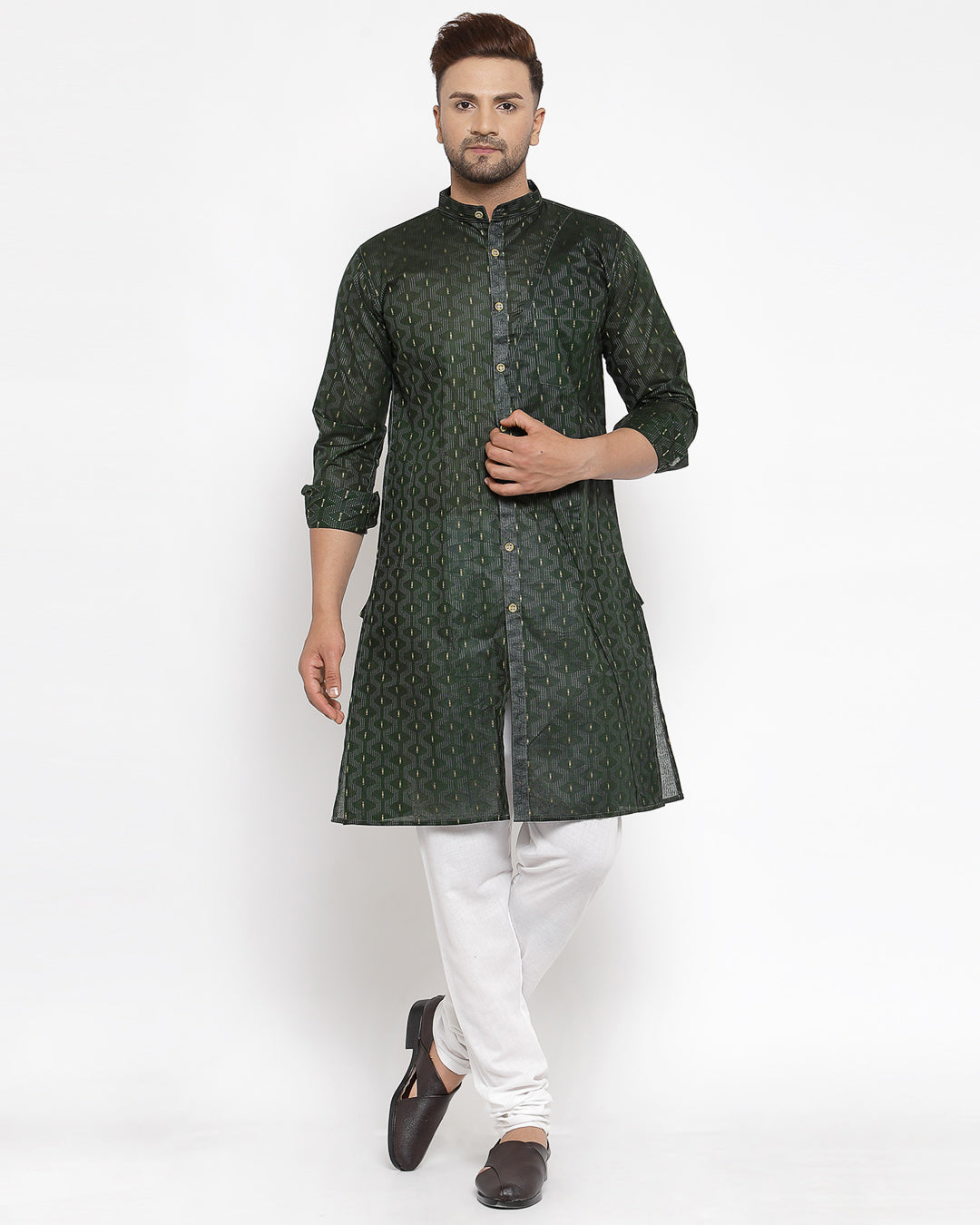 KLOTTHE Green Cotton Silk Geometric Kurta