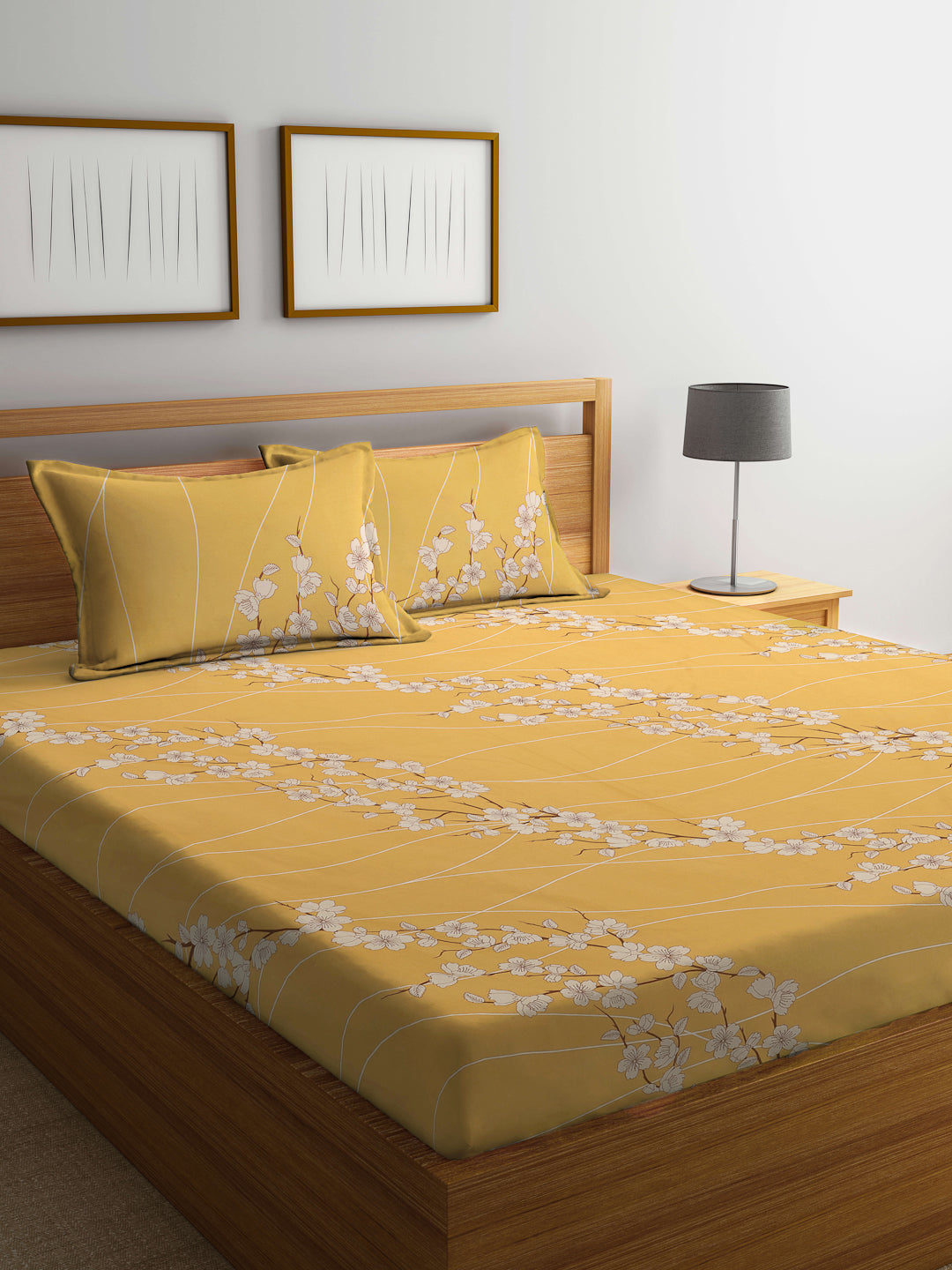 Klotthe Multicolor Floral 400 TC Pure Cotton Fitted Double Bedsheet with 2 Pillow Covers