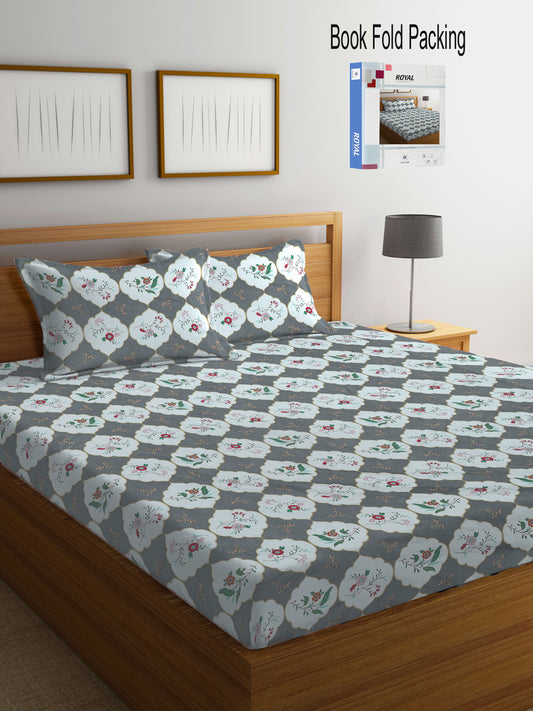 Klotthe Multi Floral 300 TC Cotton Blend Super King Double Bedsheet Set in Book Fold Packing