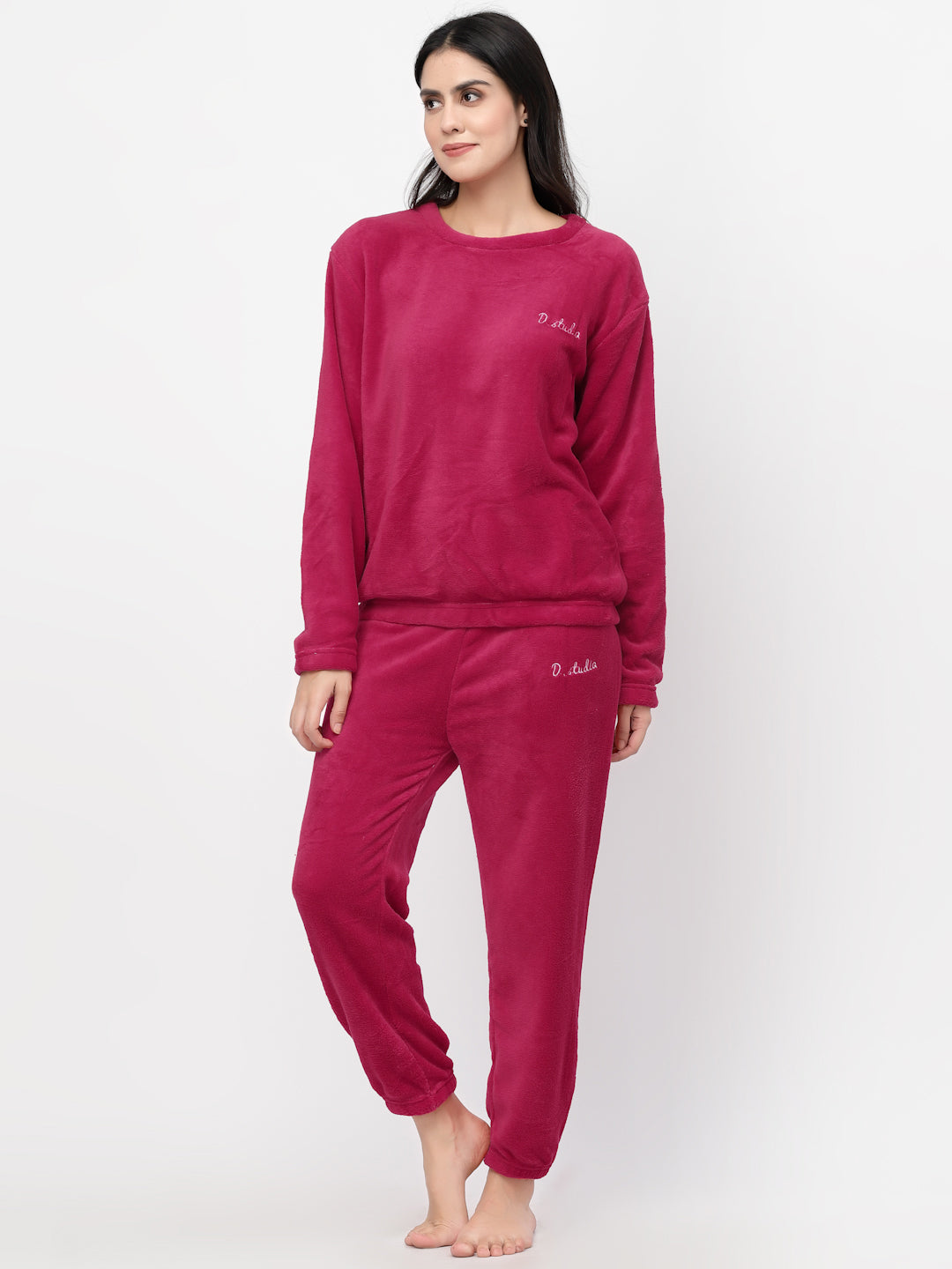 Klotthe Women Fuchsia Solid Wool Blend Night Suit