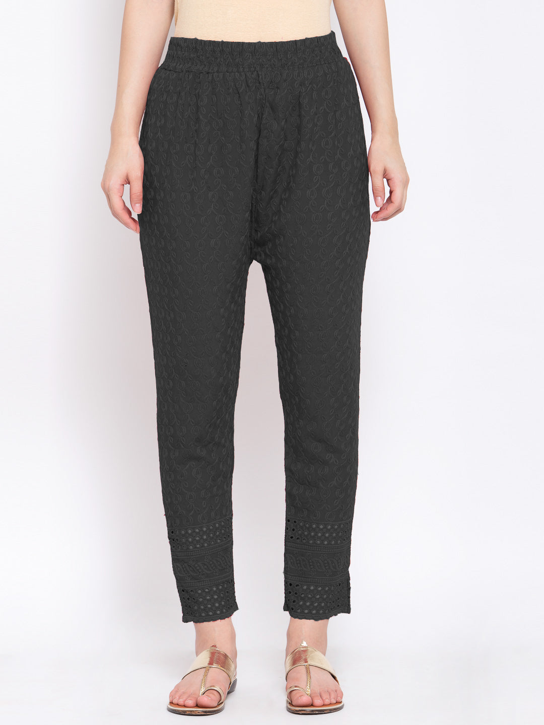 KLOTTHE Black Cotton Embroidered Trouser