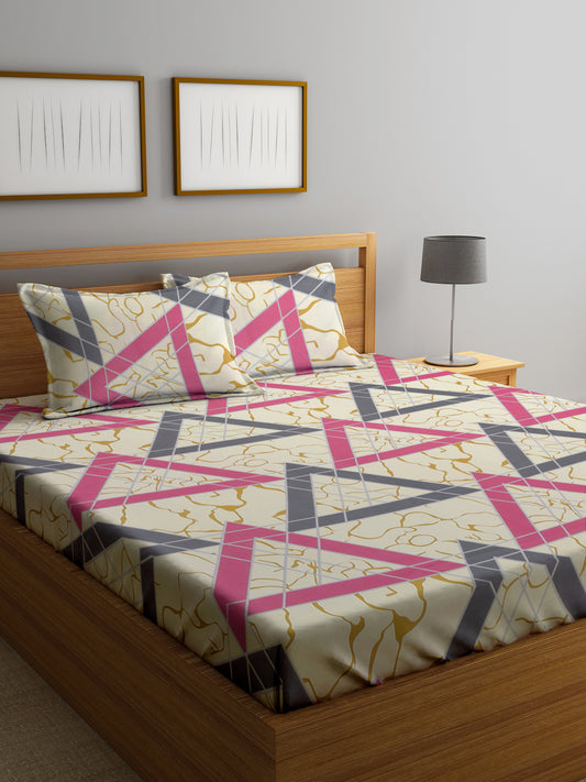 Klotthe Multicolor Geometric 300 TC Cotton Blend Double Bedsheet with 2 Pillow Covers