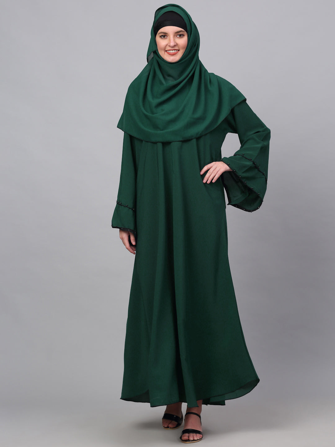 Klotthe Women Green Embellished Burqa With Scarves