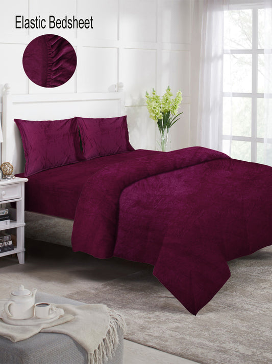 Klotthe Maroon Solid Woolen Mild Winter Double King Bedding Set