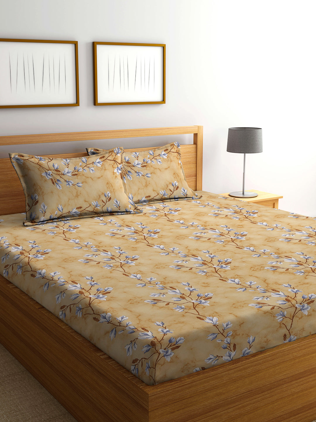 Klotthe Multicolor Floral 400 TC Pure Cotton Fitted Double Bedsheet Wi ...