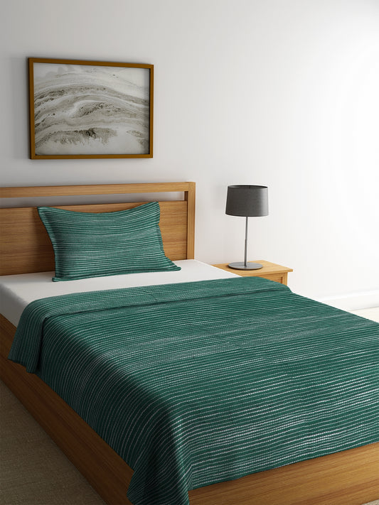 Green Single BedCover With  Pillow Cover