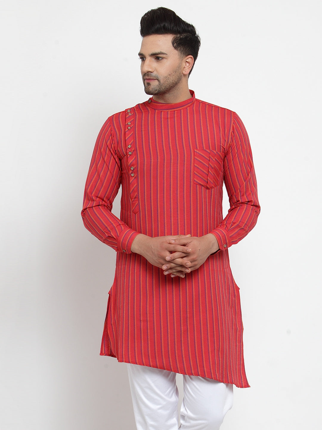 KLOTTHE Red Cotton Striped Kurtas