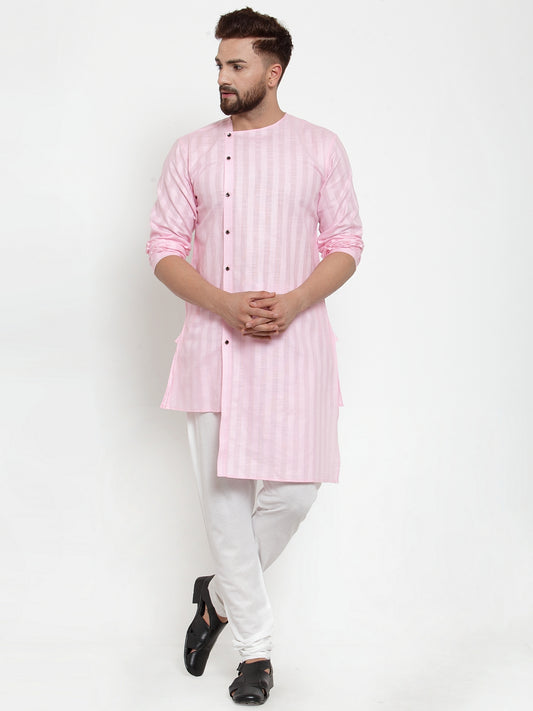 Pink Cotton Striped Party Kurtas