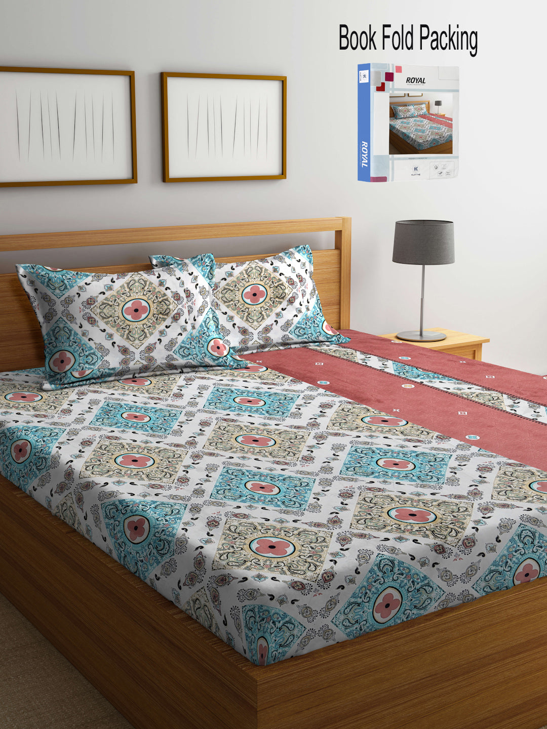 Klotthe Multi Floral 300 TC Cotton Blend Super King Double Bedsheet Set in Book Fold Packing