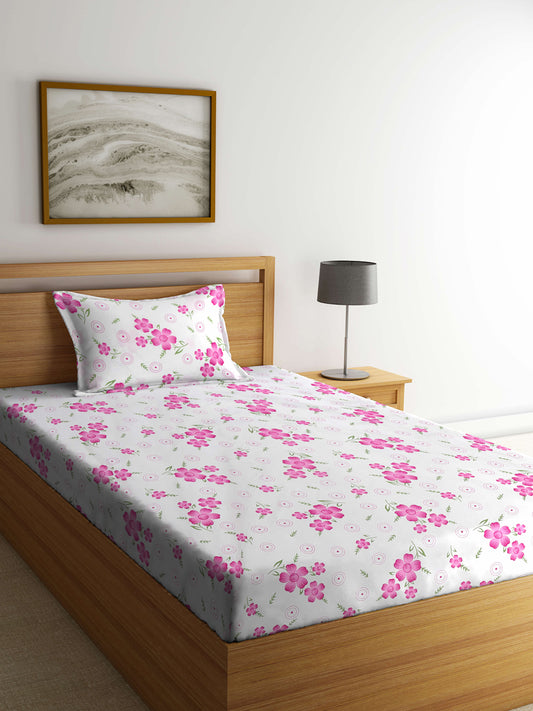 Klotthe Multicolor Floral 300 TC Cotton Blend Single Bedsheet with Pillow Cover