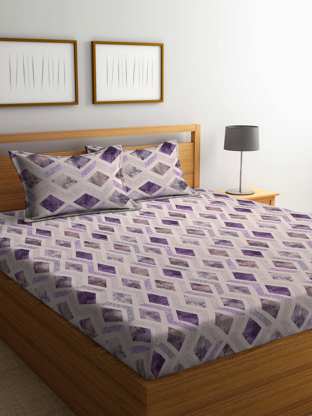 Klotthe Multicolor Geometric 400 TC Pure Cotton Double Bedsheet with 2 Pillow Covers