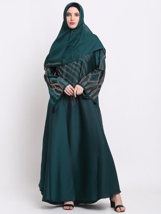 Klotthe Women Green Embellished Burqa With Scarves