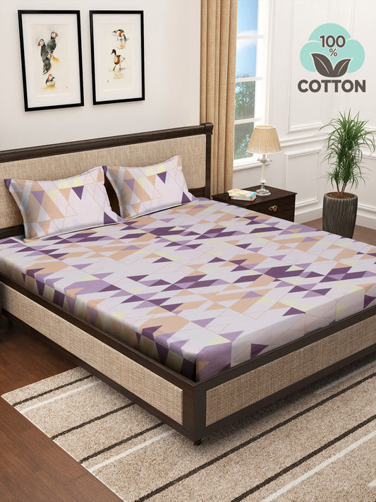 Klotthe Multicolor Geometric 400 TC Pure Cotton Double Bedsheet with 2 Pillow Covers