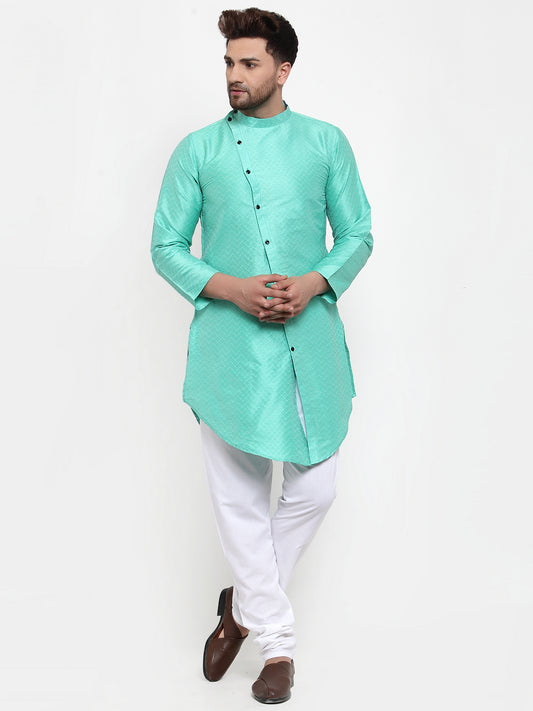 LightGreen Silk Geometric Party Kurtas