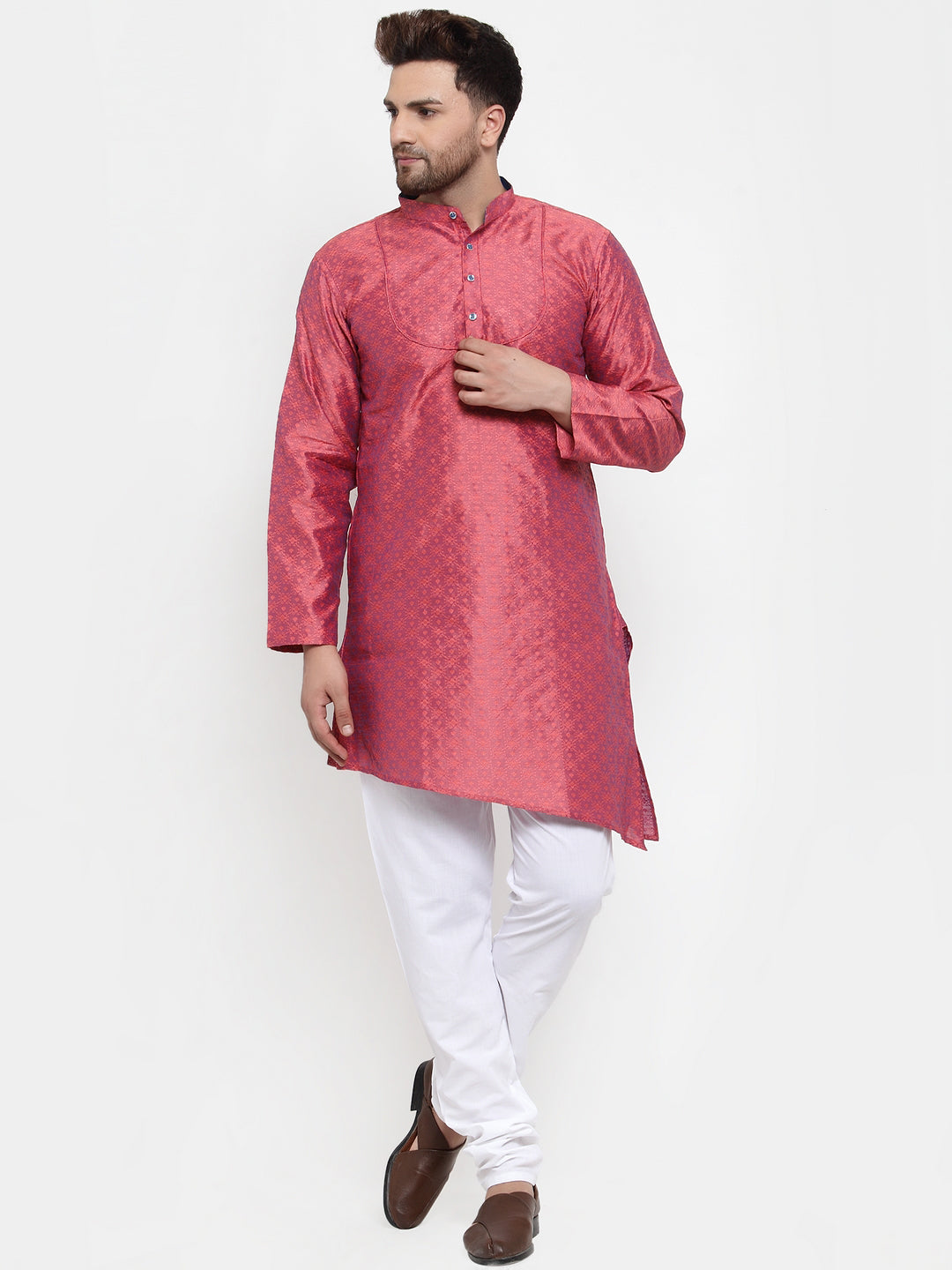 KLOTTHE Magenta Cotton Self Design Kurta With Pyjama