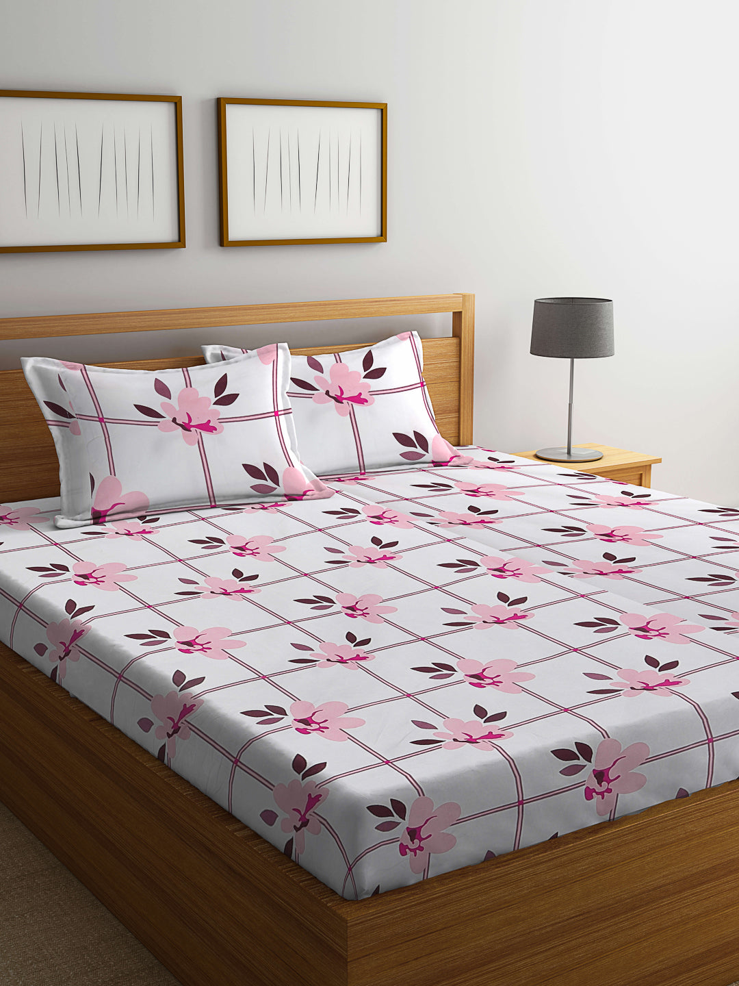 Klotthe Multicolor Floral 300 TC Cotton Blend Double Bedsheet with 2 Pillow Covers