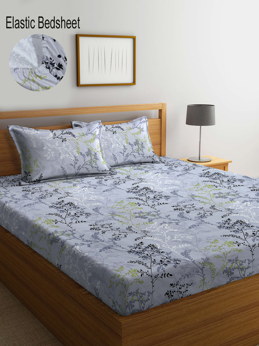 Klotthe Multicolor Floral 300 TC Cotton Blend Fitted Double Bedsheet with 2 Pillow Covers