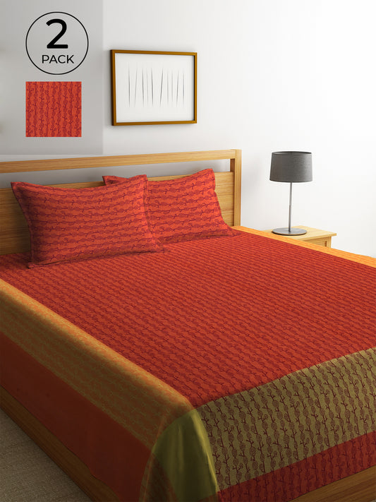 KLOTTHE Set of Two Red Jacquard Woven Design Double King Bed Covers With 4 Pillow Covers (225X260 cm)
